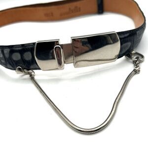 Annabella Style 8212 Embossed Croc Print Belt Black/Grey Stainless Buckle Medium